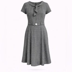 Chic Black and White Houndstooth Midi Dress